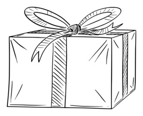 Christmas or Birthday Gift Box or Present, Vector Cartoon Stick Figure Illustration