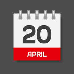 Icon day date 20 April, template calendar page