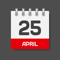 Icon day date 25 April, template calendar page