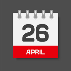 Icon day date 26 April, template calendar page