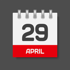 Icon day date 29 April, template calendar page