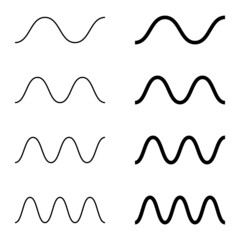Simple sine wave drawing. One, two, three and four period. Vector wavy lines example with 2 different width.