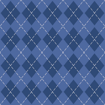 Argyle pattern seamless in blue. Geometric stitched argyll for gift wrapping paper, socks, sweater, jumper. Winter textile or paper design.