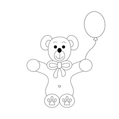 Little bear coloring page. Cute with his balloon. llustration vector.