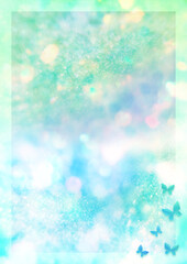 蝶と淡い水色から新緑色へ　玉ボケと泡　gradation　Pale blue　Pale green