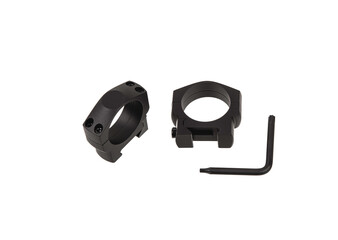 Quick disconnect mount made for holding a scope on a rifle isolated on white back. Quick Release Sniper Cantilever Scope Mount.