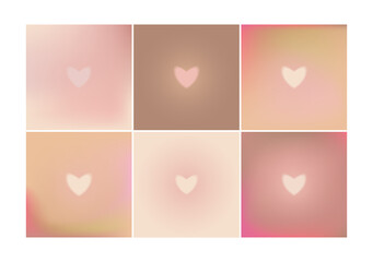 Set of square beige gradient vector backgrounds with small hearts. Cute Valentine's day backgrounds.