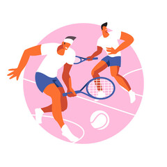 Silhouettes of athletes playing tennis. Sports competition, tennis rackets, vector illustration.