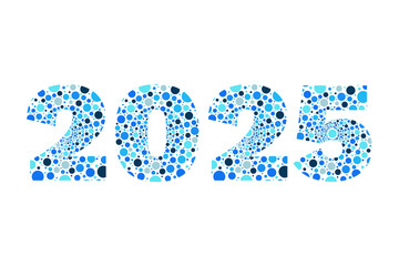 2025 blue circle vector symbol. New Year isolated bubbles icon. Illustration for decoration, celebration, winter holiday, calendar, design element, infographic sign