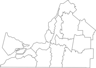 Fototapeta premium White flat blank vector administrative map of MONTÉRÉGIE, QUEBEC, CANADA with black border lines of its municipalities