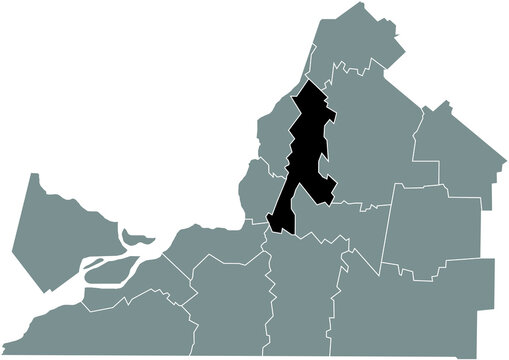 Black Flat Blank Highlighted Location Map Of The LA VALLÉE-DU-RICHELIEU Regional County Municipality Inside Gray Administrative Map Of Montérégie, Quebec, Canada