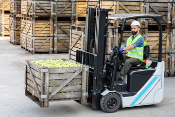 Work in warehouse for production of juices and purees, modern business with eco fruits