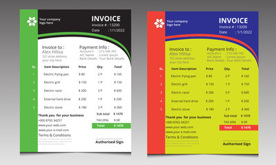 Corporate business INVOICE design template 2022.