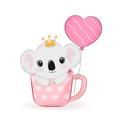 Cute Koala Bear in coffee cup, valentine's day concept