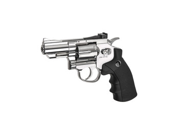 Silver gun revolver isolate on a white background. Pistol. Weapons for self-defense and sports.