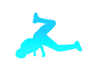 Blue silhouette illustration of a breakdancer playing chair