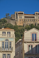 Fototapeta na wymiar Medieval Leiria Castle built on top of a hill in Leiria, Portugal