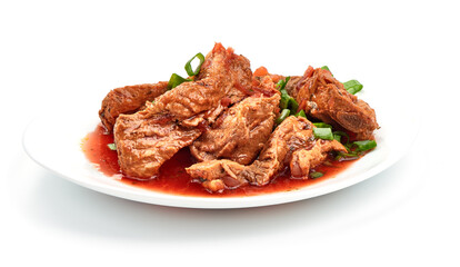 Stewed Pork ribs, close-up, isolated on white background.