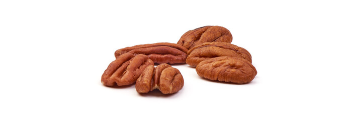 Pecan nuts, isolated on white background.