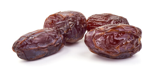 Fresh dried dates Medjool, close-up isolated on white background. High resolution image.