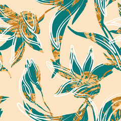 Stylized Lilies Seamless Pattern.