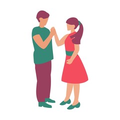 Man and woman are standing and holding hands St Valentine card Flat vector illustration