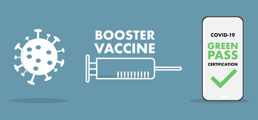 illustration about Booster vaccine dose against covid-19 on clear blue background