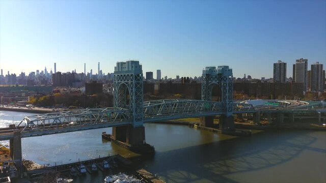 Scenic Aerial Arc Shot of the Harlem Lift Bridge