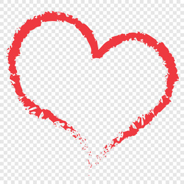 Heart - red outline drawing doodle, symbol icon on transparent background. Emblem for Valentine's Day or Mother's Day to create a postcard.
