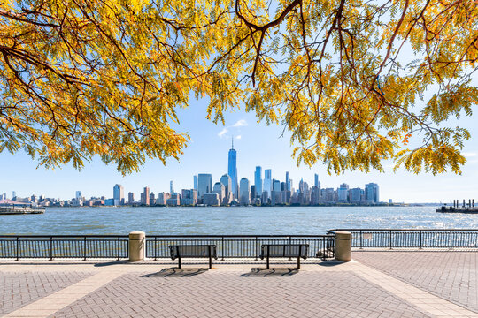 Lower Manhattan skyline in autumn season, New York City, USA 