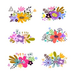 Set with flower composition. colorful vector illustration, flat style. design for print, greeting card, poster decoration, cover