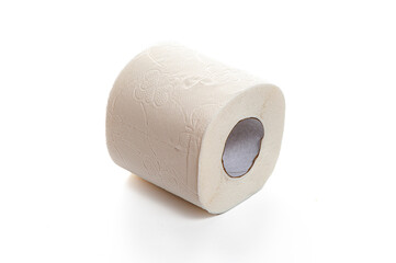 toilet paper roll on isolated white background, copy space
