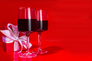 Valentine gift box and wine glasses