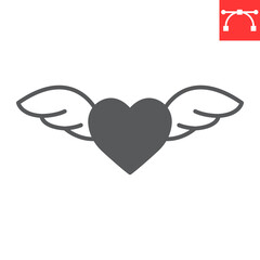 Heart with wings glyph icon, valentines day and love, flying heart vector icon, vector graphics, editable stroke solid sign, eps 10.
