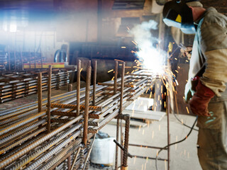 Iron rebar welding process.