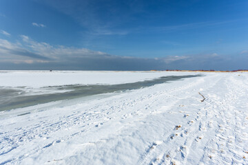 Winter landscape at the sea in Sobieszewska Island. North Poland.
