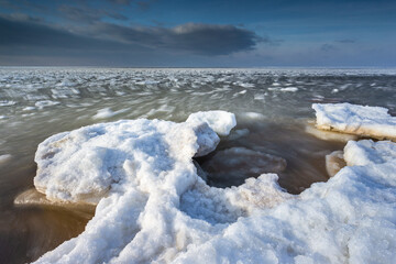 Winter landscape at the sea in Sobieszewska Island. North Poland.