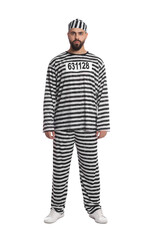 Prisoner in special uniform on white background