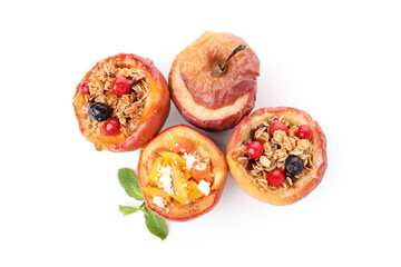 Stuffed baked apples isolated on white background