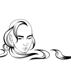 Vector hand drawn  illustration of balding girl's head. Creative  artwork. Template for card, poster, banner, print for t-shirt, pin, badge, patch.