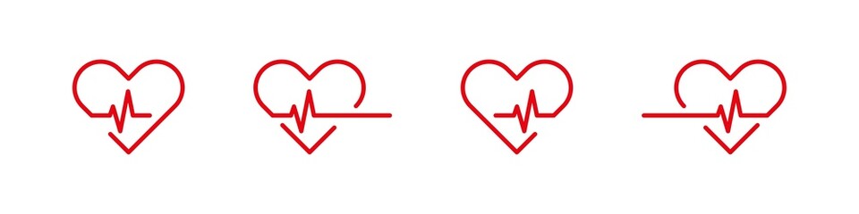 Heart beat line. Medical logo icon. Heartbeat sign set isolated on white background. Heart beat ecg cardiogram. Healthcare vector shape. Heart cardio beat rhythm.