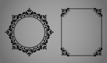 Set of decorative frames Elegant vector element for design in Eastern style, place for text. Floral black and gray borders. Lace illustration for invitations and greeting cards