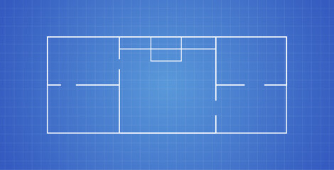 Architectural blueprint and horizontal technical drawing flat vector illustration.
