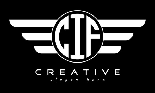 CIF three letter monogram type circle letter logo with wings vector template.