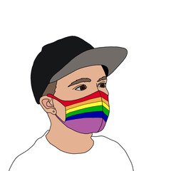 person in a rainbow mask