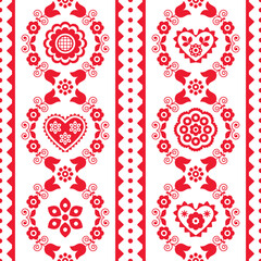 Polish folk art vector seamless embroidery vertical pattern with floral decor inspired by old embroidery Lachy Sadeckie
	