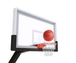 A player throws a basketball towards the net and trying to get a score. 3d render