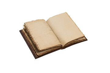 An open empty old notebook isolated on a white background.