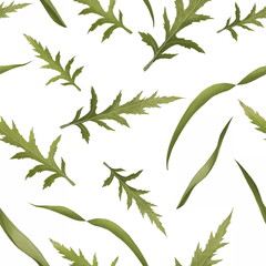 Fresh botanical seamless pattern with green leaves. Lovely pattern on white background for wrapping paper, textile, wallpapers