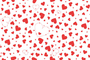 Abstract pattern from red hearts on white seamless background for valentines day vector design for branding, poster, calendar, colorful card, banner, cover, website, post. Vector illustration